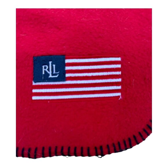 Ralph Lauren Red Plush FleeceThrow Blanket With American Flag Patch 48" x 69" - Picture 2 of 6
